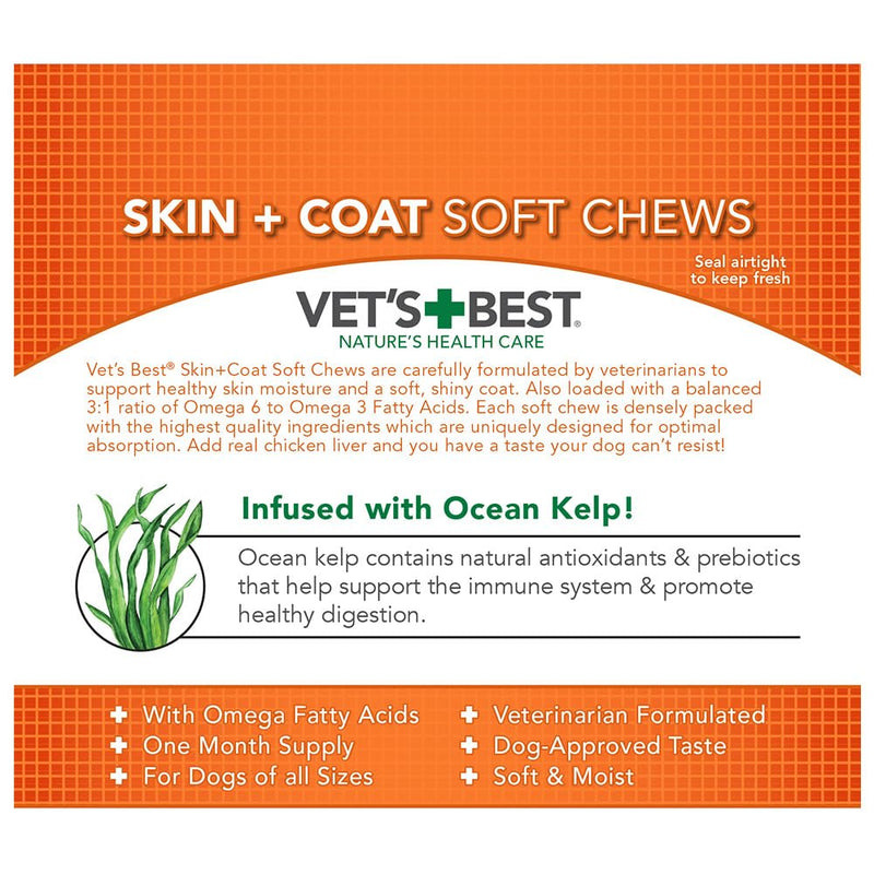 Vet's Best Skin & Coat Soft Chew Dog Supplements | Formulated with Vitamin E and Biotin to Maintain Dogs Healthy Skin and Coat | 30 Day Supply - PawsPlanet Australia