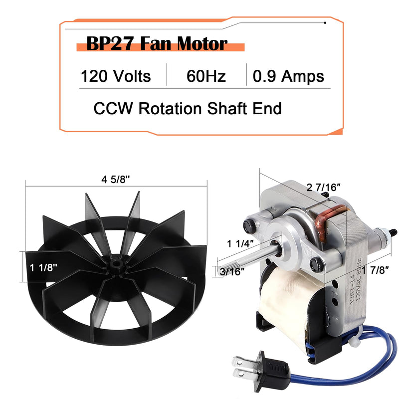 Hiorucet BP27 Fan Motor & Blower Wheel for Nutone Broan 688 663 678 671 659 662 668 670 689 669 Ventilation Fan 688-C, 678-C, 688-E, N678-C, 678-F, 678-D Bathroom Exhaust Fan Replacement Parts, 50 CFM