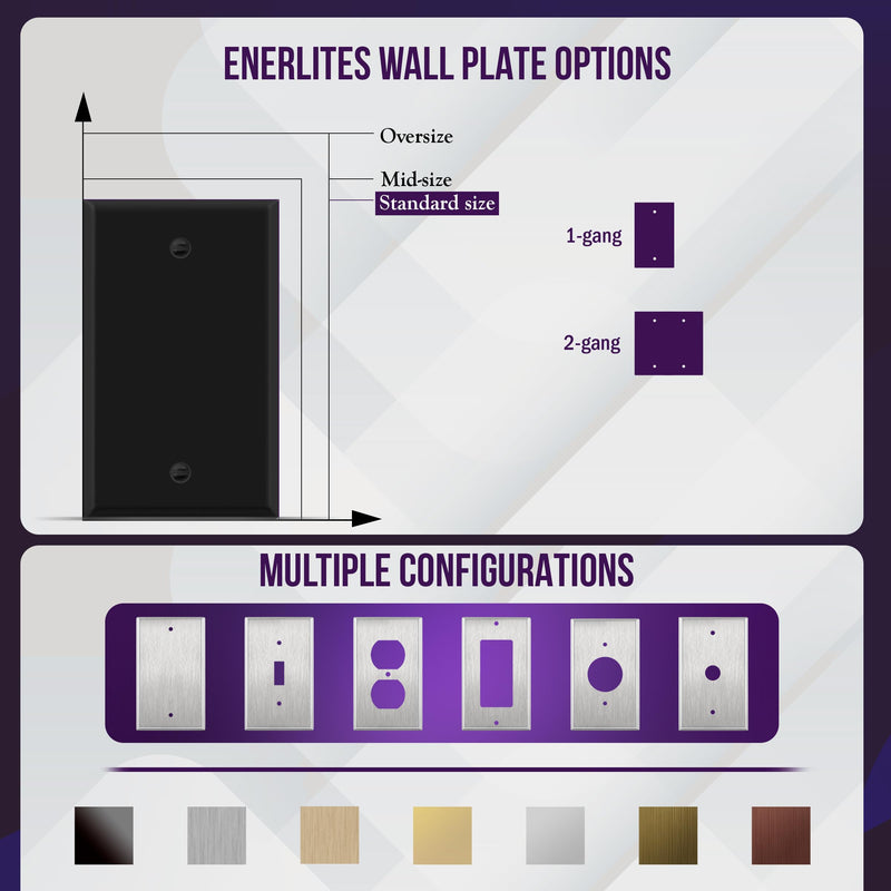 ENERLITES Blank Device Metal Wall Plate, Corrosion Resistant, Standard Size 1-Gang 4.50" x 2.76", Powder Coated Stamped Steel, 7701-BM, Black Matte