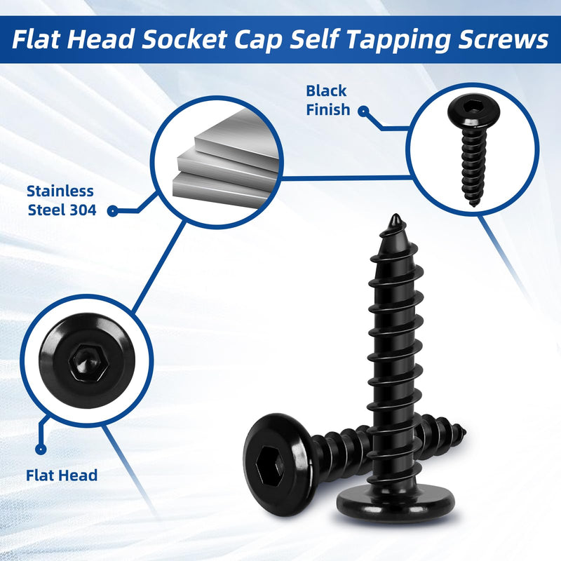 M4 x 35mm Flat Head Socket Cap Self Tapping Screws, Countersunk Wood Screws, 304 Stainless Steel 18-8, Allen Hex Drive, Black Finish, 50 PCS M4 x 35mm