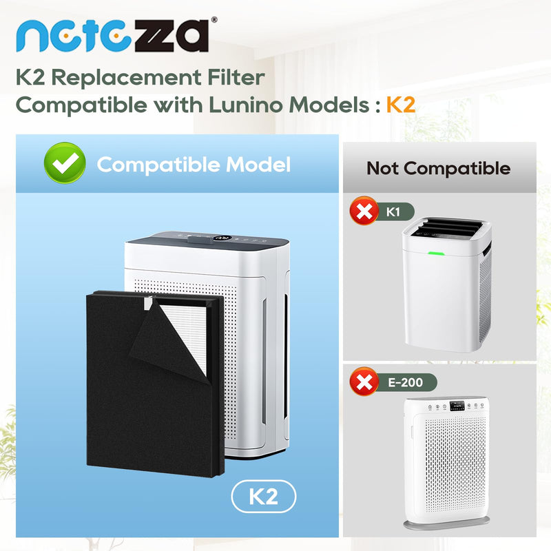 Netezza K2 Replacement Filters Compatible with Lunino K2 Air Purifier 2+2 Pack