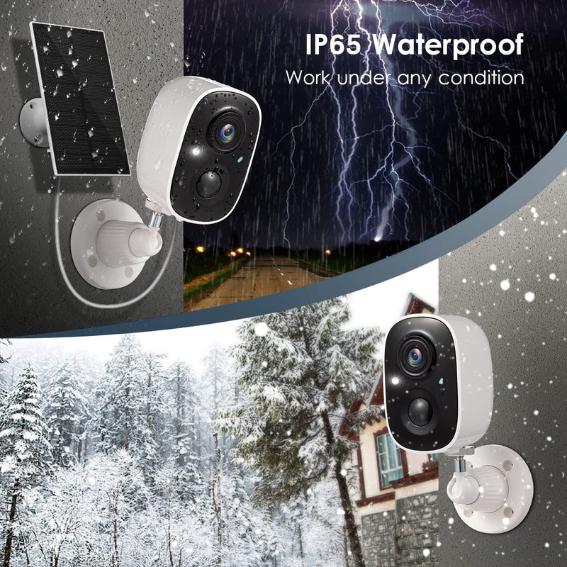 GMK Solar Security Camera Wireless Outdoor, with Solar Panel 2K Color Night Vision Motion Detection 2-Way Talk Battery Powered 3MP WiFi Home Indoor Camera IP65 Weatherproof Cloud/SD Storage White Solar Cam 1 Count (Pack of 1)