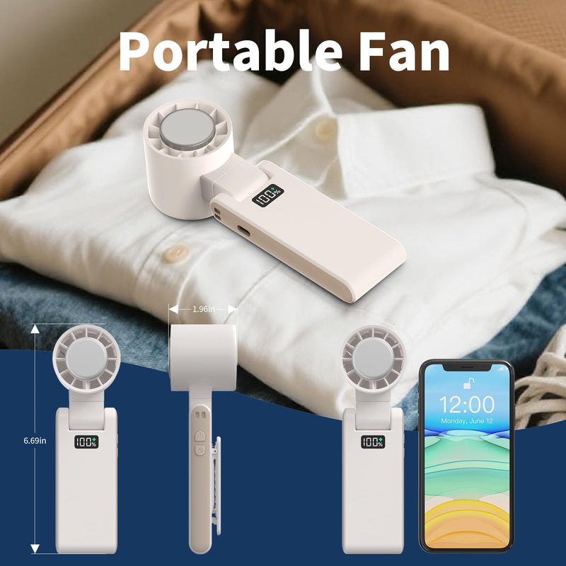 OTPEIR Portable Handheld Turbo Fan with Cooling Tech, Digital Display, 100-Speed Control, Rechargeable 4-in-1 Personal Fan for Travel, Outdoor, Office (White) White