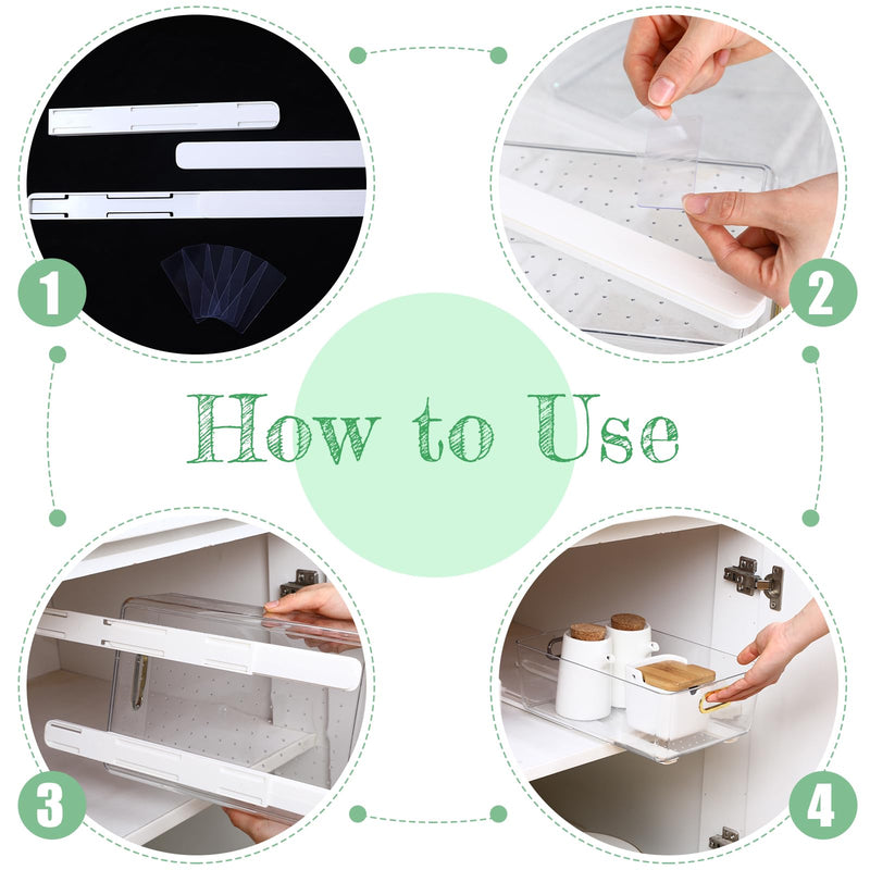 4 Pcs Adhesive Sliders for Cabinets Pull Out Cabinet Organizer Accessories Basket Office Glide Cabinet Tracks Runner Adhesive Drawer Slides Pull Out Replace Guide Rail for Back to School Supplies