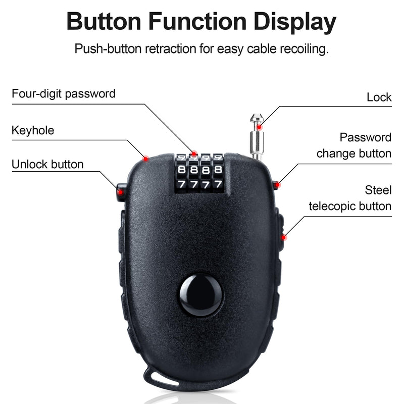 Motorcycle Helmet Lock, 4 Digit Combination 27.5 Inch Retractable Cable Lock for Snowboard, Bike Luggage Backpack Scooter Suitcase Ski, Small Multi-Function Secure Lock for Travel, Black 2 Pcs