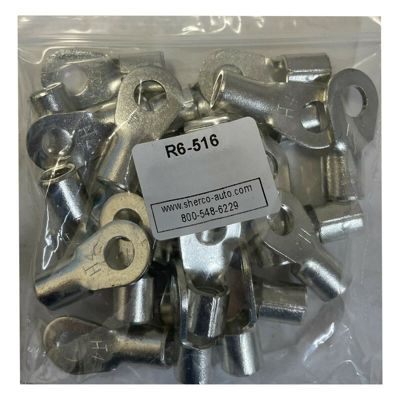 100 Pcs Non-Insulated 6 AWG Gauge Ring Connector - 5/16" Stud Wire Terminal - Pure Copper & V-Grooves Serrations for Strong Crimps & Corrosion Resistance - Made in USA with All-American Materials 100