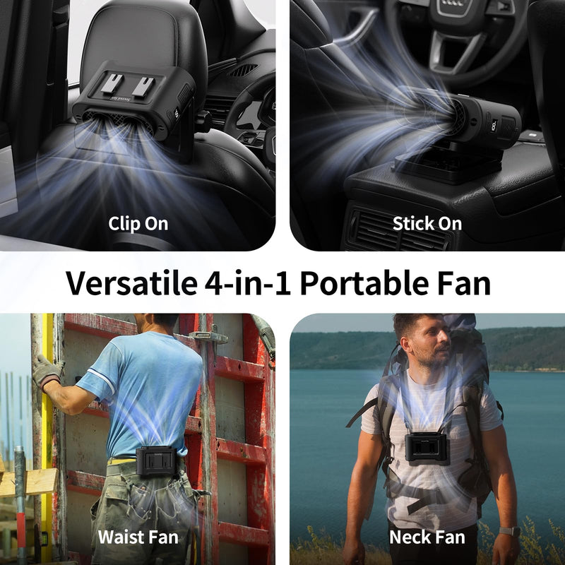 Socool Portable Car Fan - 14500mAh Rechargeable Battery Opearated, Clip on Car Seat Headrest 360 Rotatable, 5-Speed Backseat Fans for Baby Rear Facing Cooling with Dual Air Outlets for SUV RV Truck Black