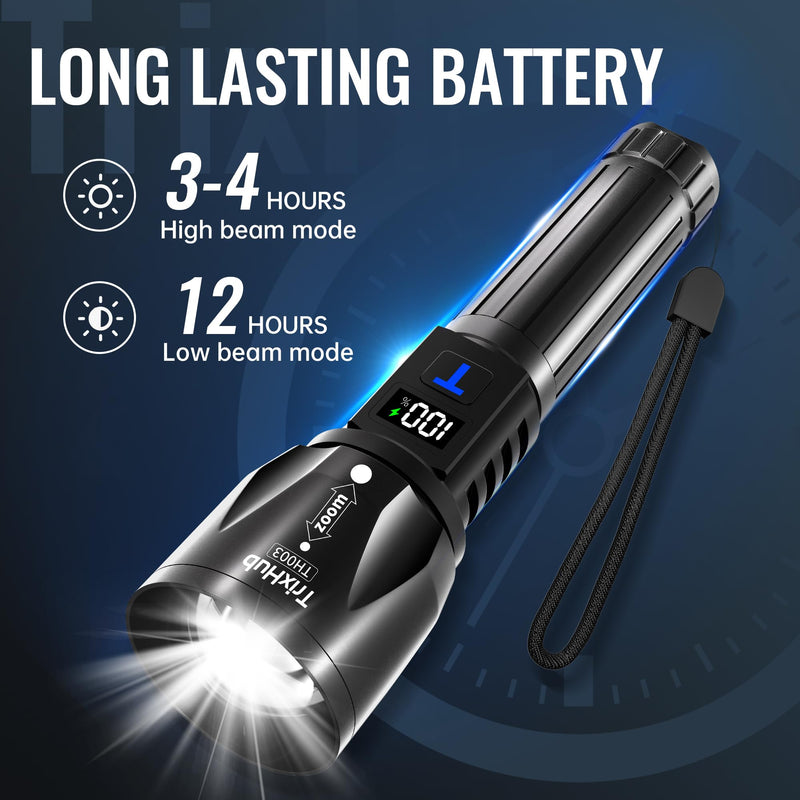 Rechargeable Flashlights High Lumens 2Pack, 5Mode Flash Light with LCD Digital Display, Super Bright Flashlight Adjustable Tactical Flashlight, High Powered LED Handheld Flashlight for Home 2 Pack