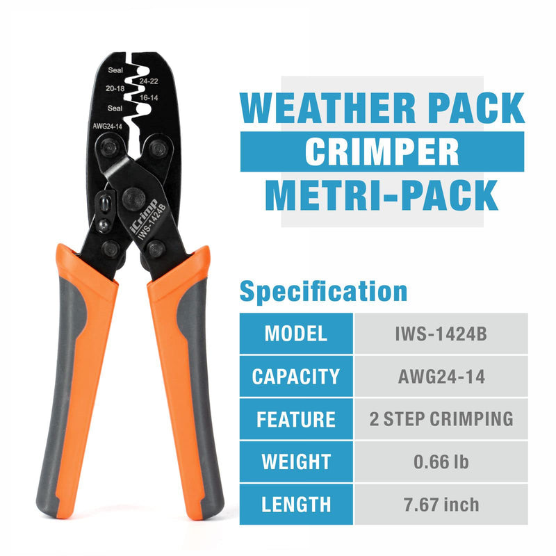 iCrimp Weather Pack Crimper Tools for Delphi APTIV Packard Weather Pack Terminals Metri-Pack Connectors for Sealed Terminals IWS-1424B