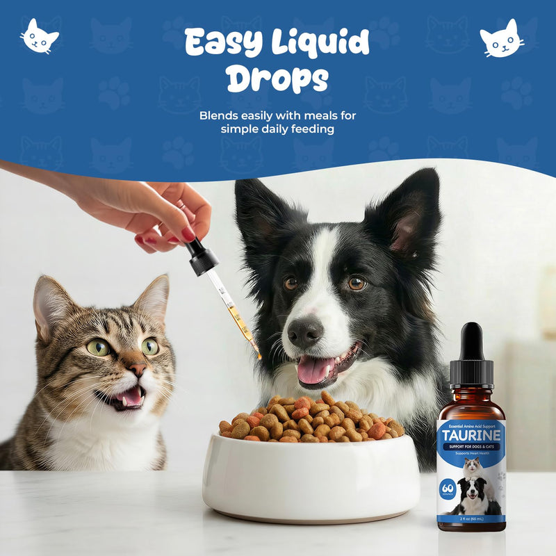 Taurine Supplement for Dogs & Cats, Pet Amino Acid Supplement for Heart Function, Muscle & Metabolic Support, Daily Nutrition for Pets, Liquid Taurine Drops, 2 fl oz (60 mL)