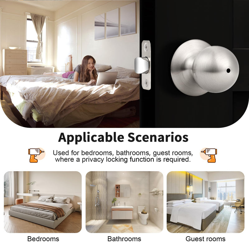 Probrico Brushed Nickel Door Knob Without Key Privacy Door Knob Bedroom/Bathroom Door Knobs Interior Keyless Door Knobs 3 Pack