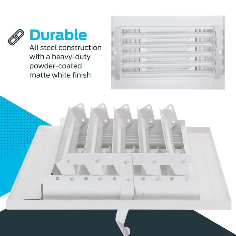 EZ-FLO 10 x 6 Inch (Duct Opening) White Air Vent Cover for Wall or Ceiling, Three-Way Ventilation Register, 11-3/4 Inch x 7-3/4 Inch (Overall Dimensions), Solid Steel HVAC Cover, 61616 10 in. x 6 in.