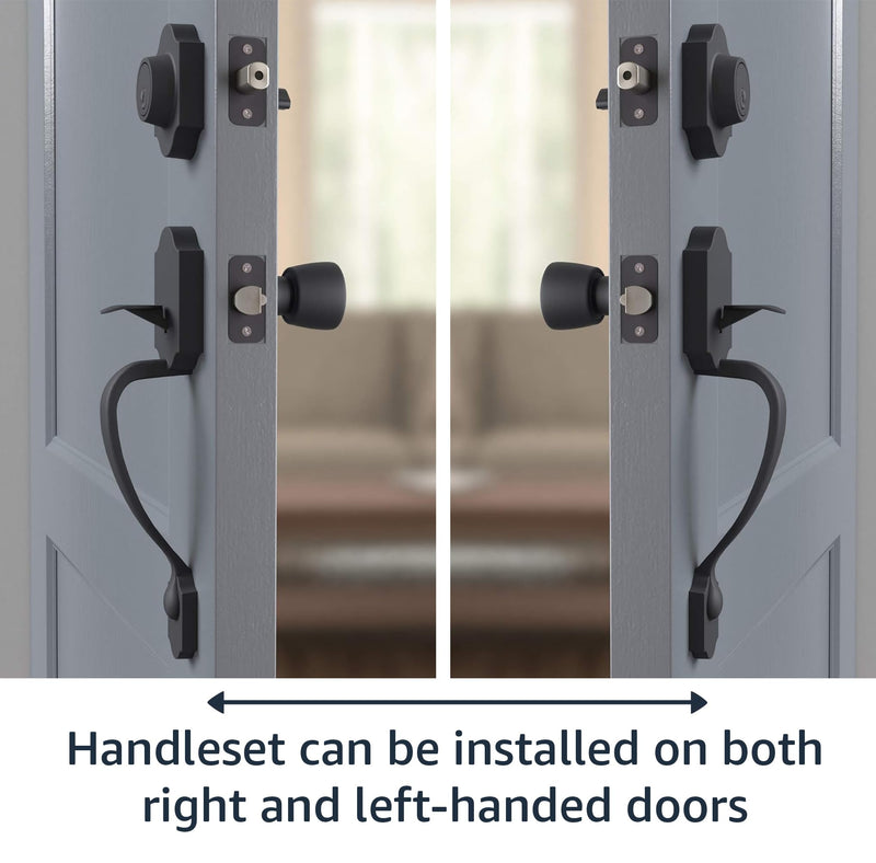Amazon Basics Front Door Lock Set, Handleset with Tulip Knob, Level Door Handle, Exterior, Single Cylinder,Matte Black, 1-Pack Matte Black 1 Pack