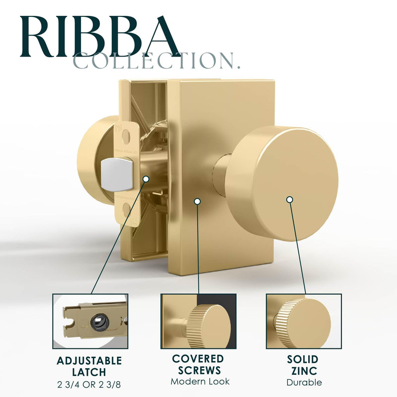 Mega Handles Ribba Passage Door Knob Gold (1-Pack) - Hallway No Lock Satin Brass 1