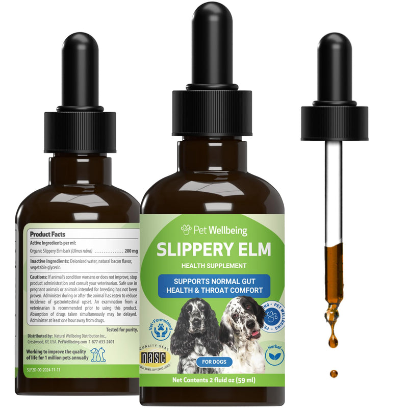 Pet Wellbeing Slippery Elm for Dogs - Vet-Formulated Dual Digestive & Throat Support - Organic Single Herb Extract - Holistic Soothing Dog Supplement - Liquid Formula 2 oz (59ml)