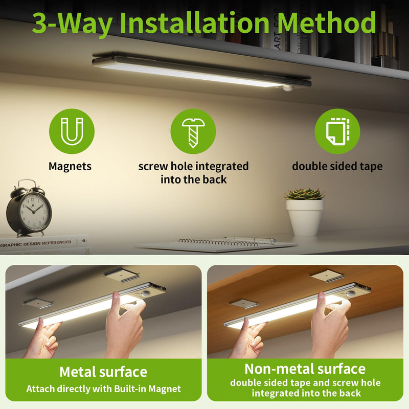 Under Cabinet Lights, 2 Pack Motion Sensor Light Indoor Rechargeable Closet Light for Kitchen, Bathroom (10 inch) 10 inch