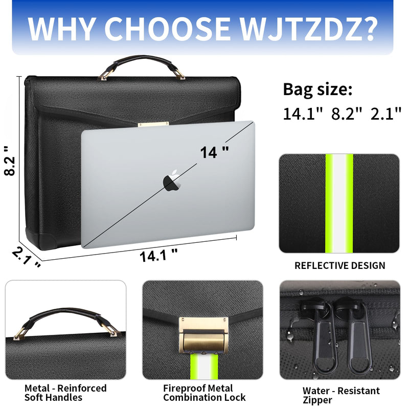 6500°F Fireproof Document Bag with Lock,Upgraded Fireproof/Waterproof Money Bag with Zipper/Reflective Strip,Storage Pouch for A4 Letter Size Document,Cash,Cell Phone,Passport Deep Black X Large Size