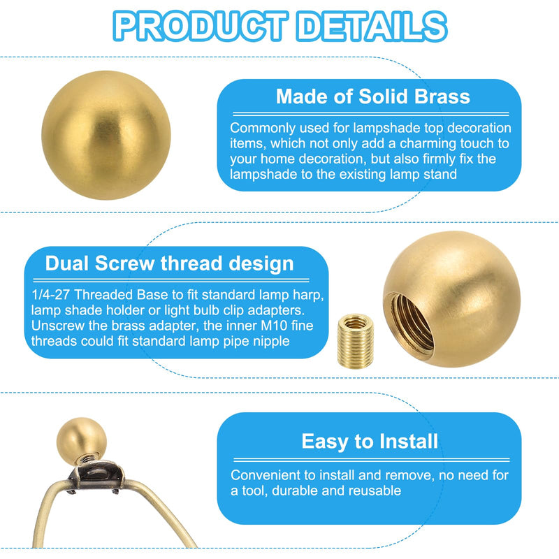 PATIKIL 17.5mm Brass Ball Lamp Finials Caps Knob, 2 Set Lamp Shade Decoration Screw Cap Nuts for Furniture Lighting
