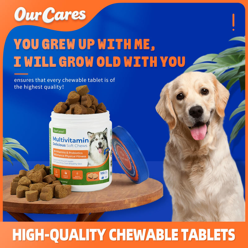 Dog Multivitamin Soft Chews — Glucosamine, Probiotics & Omega 3 for Hip & Joint Support, Skin & Coat, Immune & Digestive Health — Senior Dog Vitamins for All Breeds, Chicken Flavor, 15 Count 15 Chews*1