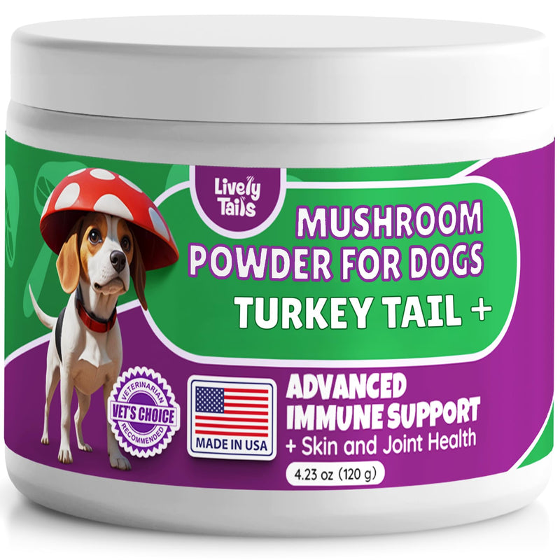 All-Natural Mushroom Powder for Dogs for Immunity, Cognition, Longevity, Bumps, and Lumps Support, Turkey Tail Mushroom for Dogs with Lion’s Mane, Reishi & Cordyceps, 4.25 oz Jar