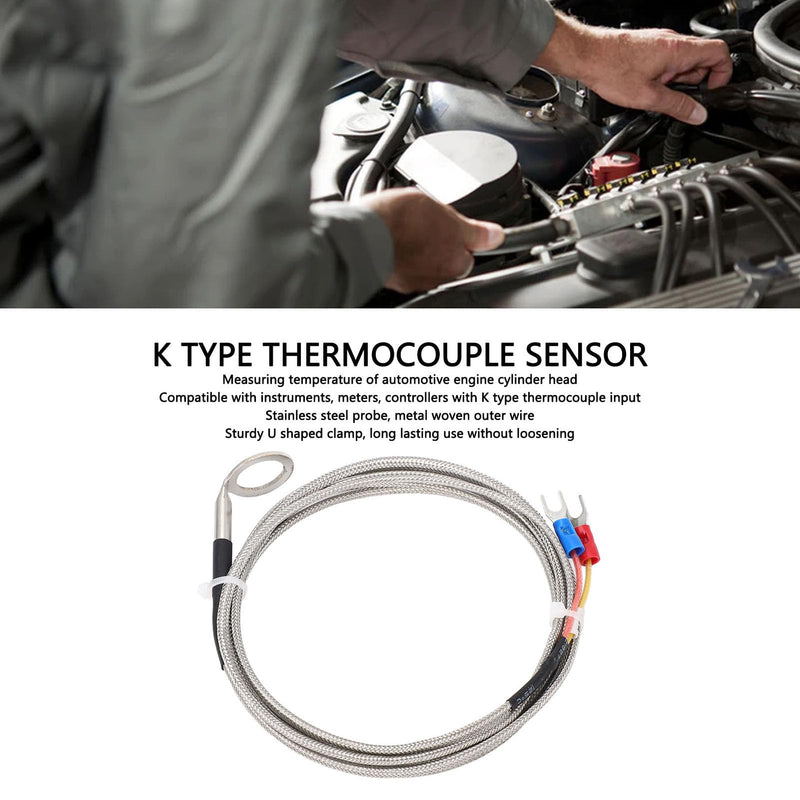 K Type Thermocouple Probe with 14mm Washer Stainless Steel Temperature Sensor for Automotive CHT Measurement -40~1000°C Cable Compatible with Engine Cylinder Head 3 meters