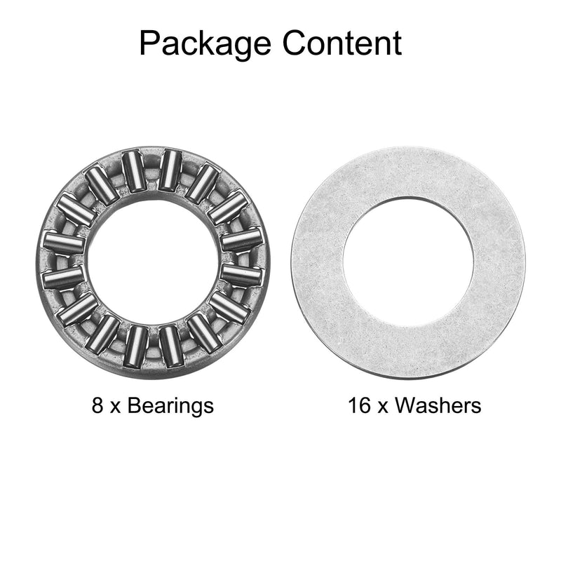 uxcell 8 Sets TC815+2TRA Thrust Needle Roller Bearings with Washers, 1/2 x 15/16 x 5/64 inch Chrome Steel Needles Roller Bearing