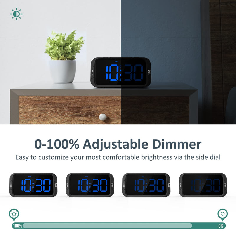 Digital Dual Alarm Clock for Bedroom, Easy to Set, 0-100% Dimmer, USB Charger, 5 Sounds Adjustable Volume, Weekday/Weekend Mode, Snooze, 12/24Hr, Battery Backup, Compact for Bedside(Blue) Black - Blue Led