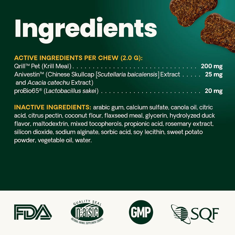 VetriScience Allergy & Itch Support Chews, Skin Supplement for Dogs, Itching, Scratching, and Licking, Support Immune Health, Duck, 75 Count 75 Chews