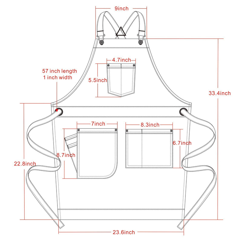 Jeanerlor - Cotton Denim Work Men's Tool Teacher Apron with 7 Tool Pockets for Barber Woodworking Plus Size Adjustable Up to XXXL(Black) Large Black
