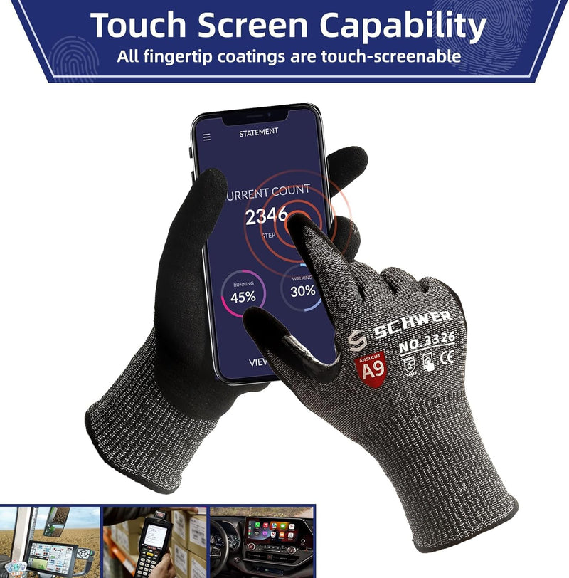 Schwer ProGuard Highest Level Cut Resistant Work Gloves PR3326 for Extreme Protection，ANSI A9 Cut Gloves with Reinforced Thumb, Non Slip, Breathable, Durable, Touch-screen, PFAS Free, Black 1 Pair（L） Large