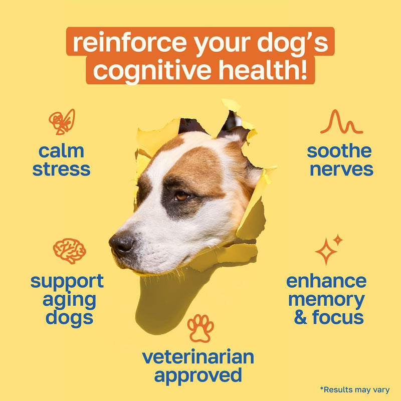 Happy Paws Cognitive Taurine Supplement for Dogs, Soft Chews with Spirulina, CoQ10 & Vitamins B1, B3, B12, Senior Dog Vitamins that Support Cognitive Function, Memory and Focus, 100 Count