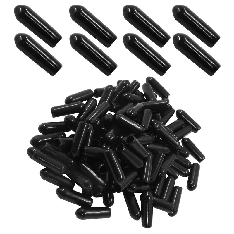 100Pcs Black Rubber End Caps Flexible PVC Round End Cap Cover,Soft and Durable Plastic Screw Thread Protectors for Screw Bolt Pipe and Tubing Tip (4mm ID) 4mm ID