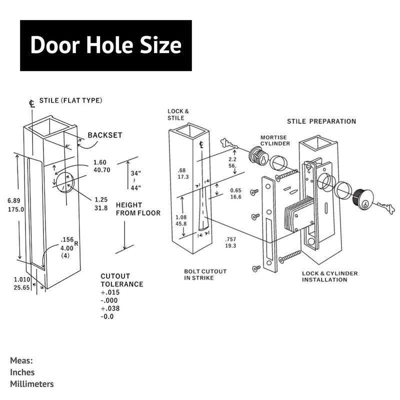 elox Swinging Narrow Stile Aluminum Door Mortise Deadbolt Lock, Swinging Deadbolt, Double Keyed Zinc Cylinder & 4 Keys, 31/32" Backset, in Aluminum Finish