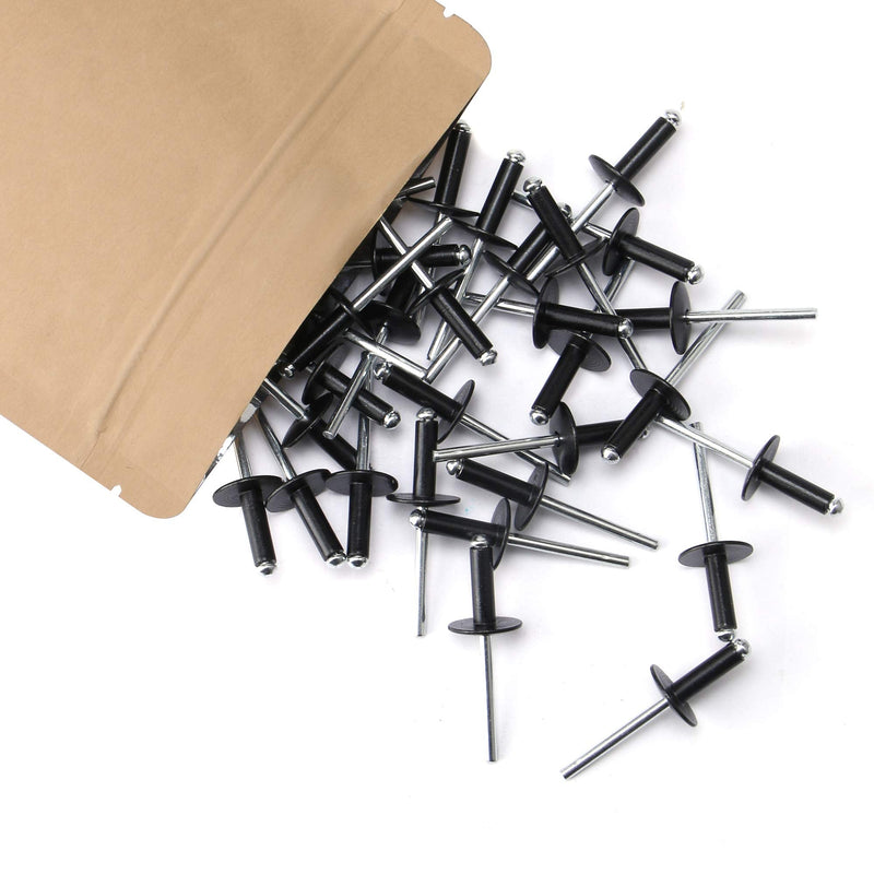 100pcs ALL Black Large Flange Blind Rivets, Aluminum, Flange Diameter 3/8" (10mm), Pop Rivets Assortment Kit Blind Rivet, 1/8" x 1/2", Grip Range (7-9mm) 1/8*1/2" - NewNest Australia