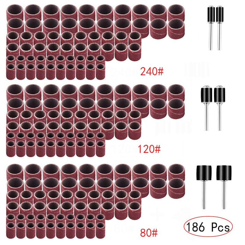 Yesallwas Sanding Drum Set 186pcs Sanding Ring #80#120#240 sanding cylinders Bands Polisher Supplies Sand Circle Tools Grinding Head for Rotary Tools