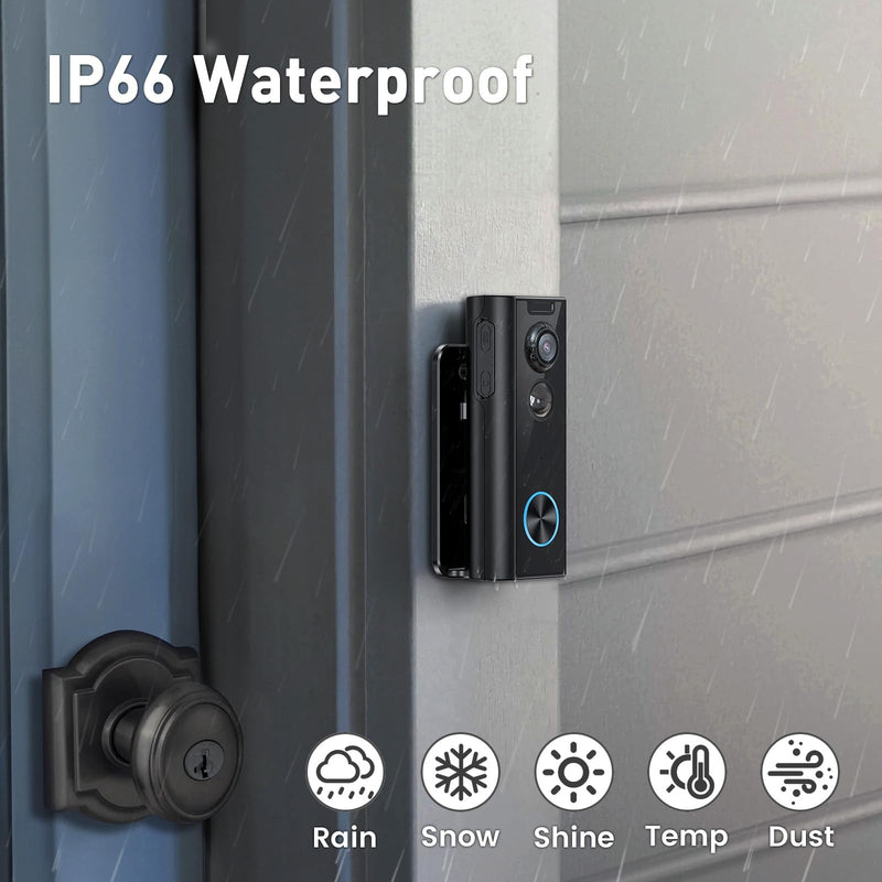 XTU Doorbell Camera Wireless No Subscription, 2K Video Doorbell with Chime, 2-way Audio, Instant Alert, Human Detection, Night Vision, 2.4G Wi-Fi, Works with Alexa and Google Assistant, Indoor Outdoor Black
