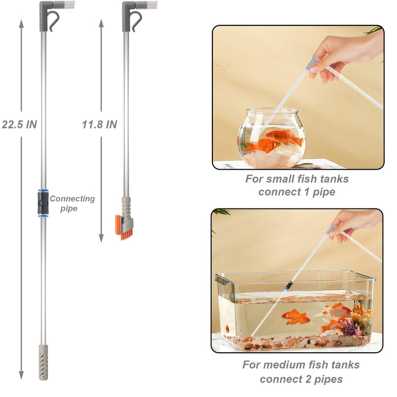 Compact Aquarium Siphon Vacuum and Water Changer Kit with Cleaning Brush. Perfect for Simultaneous Water Changing and Cleaning in Small Fish Tanks. Gravel and Sand Cleaning.