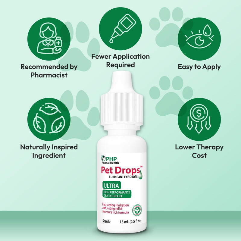 Ultra Lubricant Pet Drops 15 ml - Eye Drops for Cats and Dogs - Moisture Rich Formula, Fast Acting Hydration Dogs Eye Drop for Dry Eyes, Artificial Tears for Extra Dry Eye ( U.S Made )
