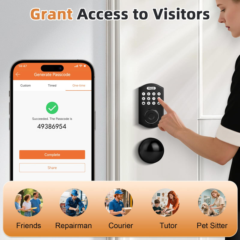 Probrico Smart Fingerprint Deadbolt with Door Knob for Front Door, Keyless Entry Door Lock Deadbolt, Door Knob with Smart Deadbolt Lock, Flat Black