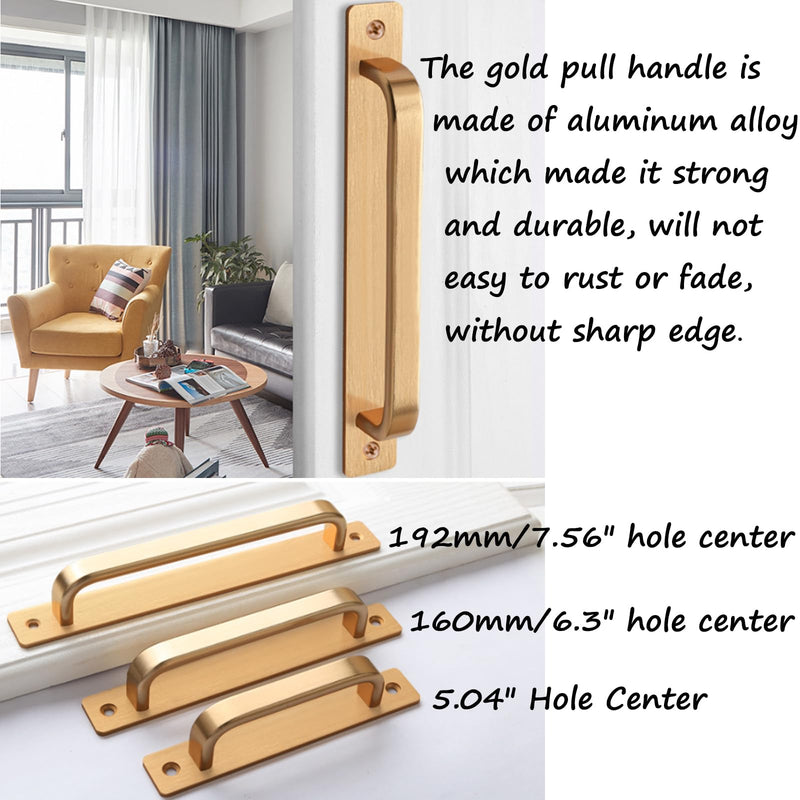 Semetall 5.79" Heavy Duty Antique Barn Door Handles Pull and Flush Hardware for Gate,Garage,Shed,2 Pack,5.04" Hole Center,Gold 128mm/5.04" hole center Gold