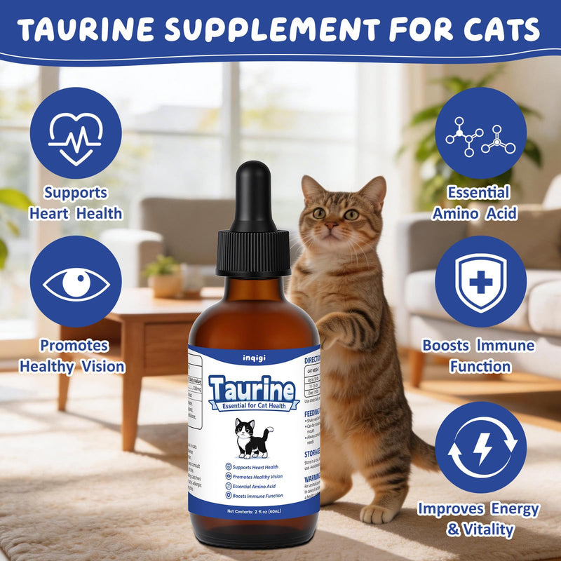 Taurine Supplement for Cats, Taurine Liquid Drops for Heart, Vision & Immune Support, Easy-to-Mix Daily Formula for Kittens, Senior Cats & Picky Eaters, 2 fl oz Natural Feline Nutrition