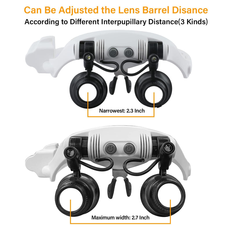 Hands Free Head Magnifying Glasses, Magnifier with Light, 1X, 2X, 3X, 5X, 6X, 8X, Ideal for Jewelry, Eyelash Extensions, Soldering, Craft, Cross Stitch Black Head Magnifying Glass