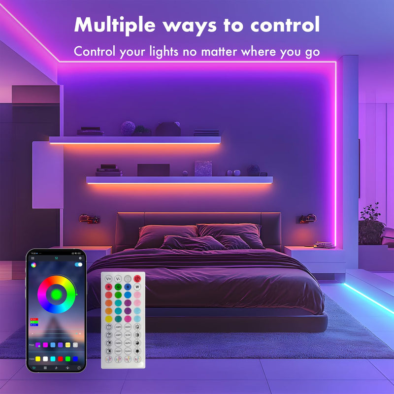 Neon Rope Lights, 20FT RGB Led Strip Lights, Waterproof IP67, DIY Design, Music Sync, 44 Keys Remote Control, Multiple Modes,for Living Room, Bedroom, Holiday Decoration 19.68FT