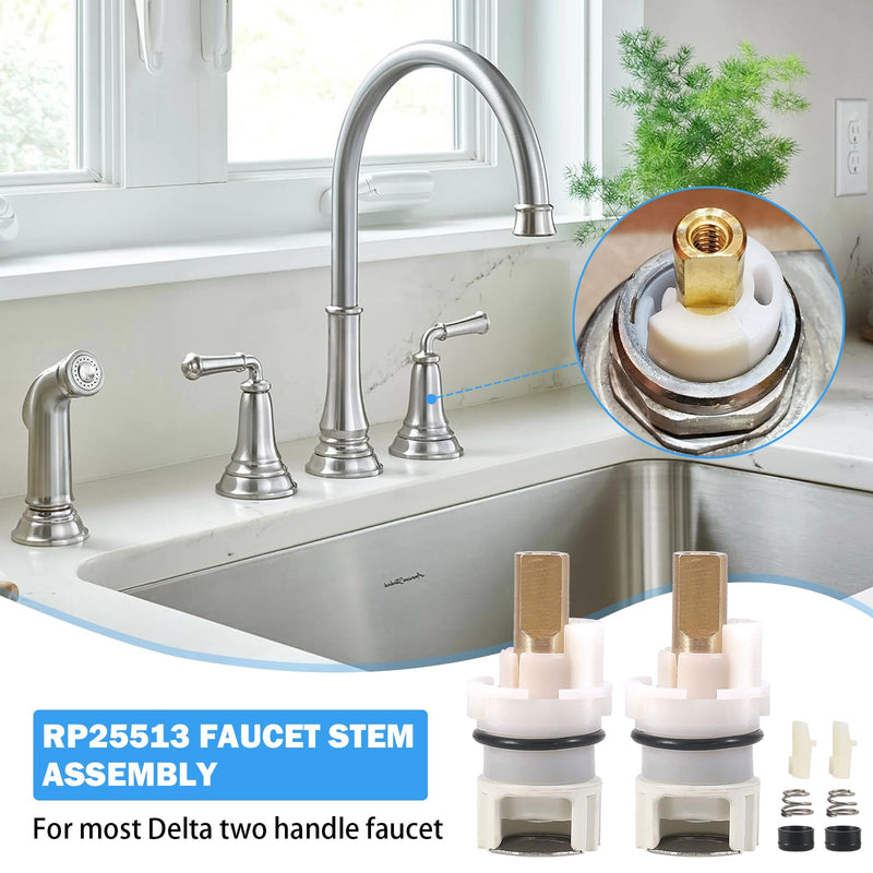 RP25513 Faucet Stem Assembly Replacement with RP4993 Seats and Springs, Compatible with Delta Two-Handle Bathroom, Kitchen, and Tub Faucets, 1/4 Turn Stop Repair Kit (2-Pack)