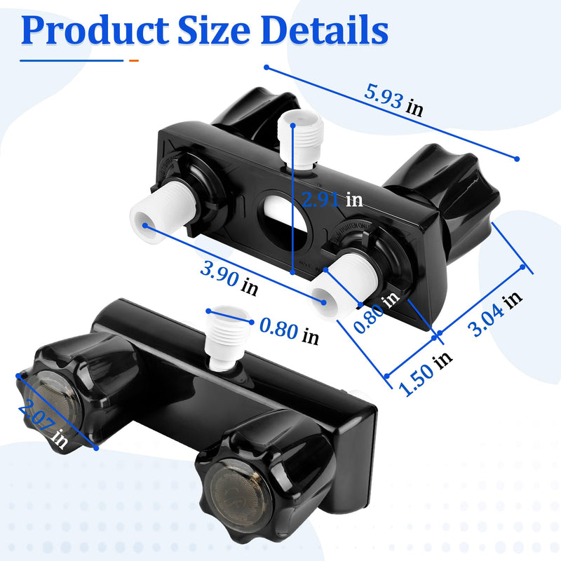 RV Shower Faucet Camper Shower Faucet Replacement, 4” Shower Valve Diverter Assembly with Dual Smoked Acrylic Knobs for Outside and Inside Bathroom, Black