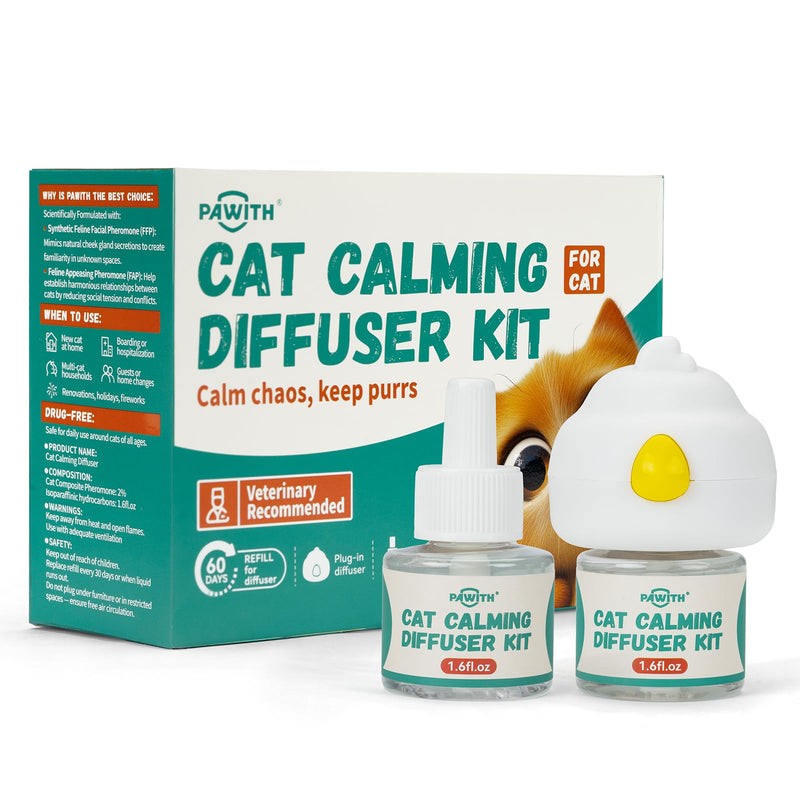 60-Day Cat Calming Diffuser with Pheromones – Cat Pheromone Diffuser for Cats, Helps Reduce Stress, Anxiety, Scratching & Urine Marking – 3-in-1 Calming Diffuser Set with 2 Refills