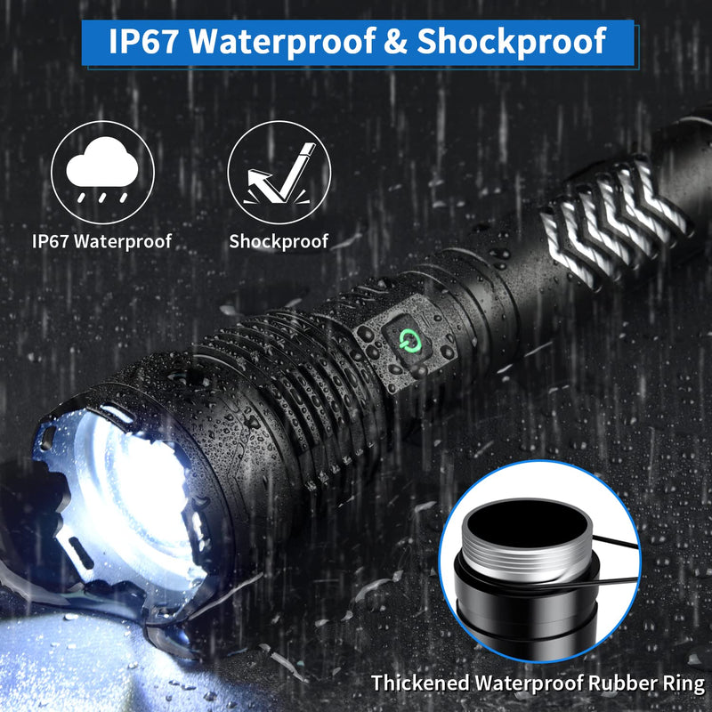 Rechargeable Flashlights High Lumens, 6000 Lumens Super Bright Flashlights with Long Handle, 5 Modes & Zoomable, 10000mAh Waterproof Powerful Handheld Flashlight for Camping Emergency