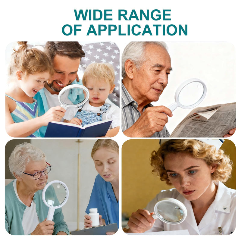 Large Magnifying Glass with Light, 54 LED Rechargeable Lighted Magnifier with 5 Color Modes & 20 Brightness Levels, 10X/20X/45X Handheld Magnifier for Seniors Reading, Coin Inspection