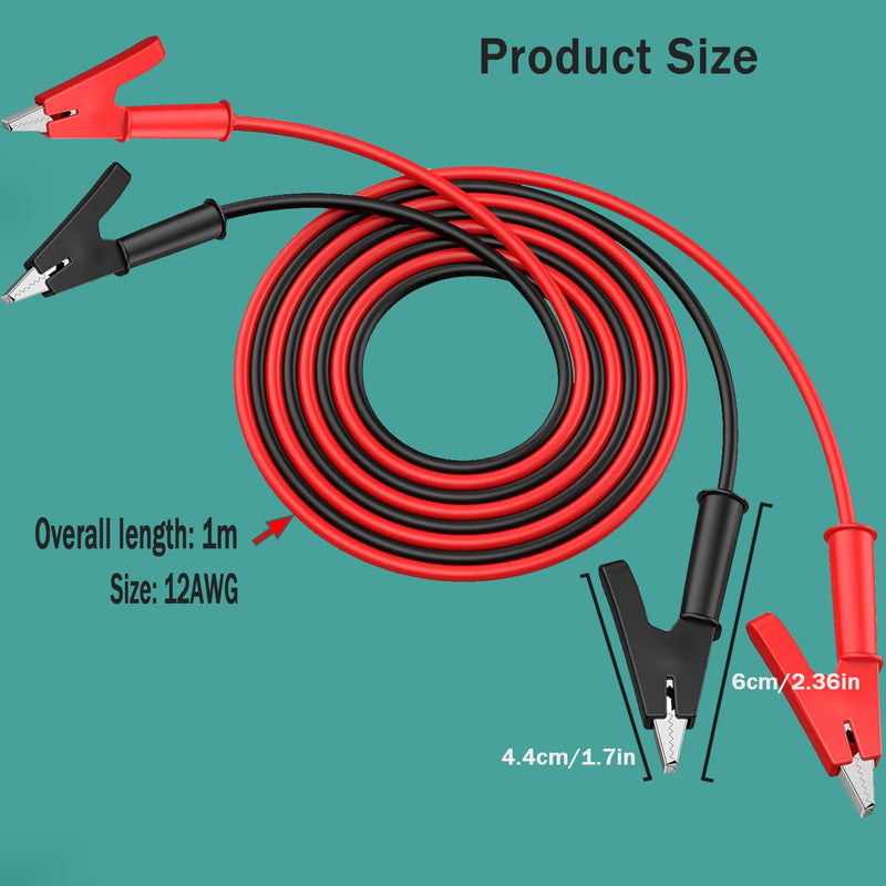 Double Ended Alligator Clip Electrical Test Leads Alligator Clip to Alligator Clip Heavy Duty Silicone Jumper 12AWG 3.28ft/1m Cable for Multimeter, Electrical Test (Y-Y 12AWG 1m X)