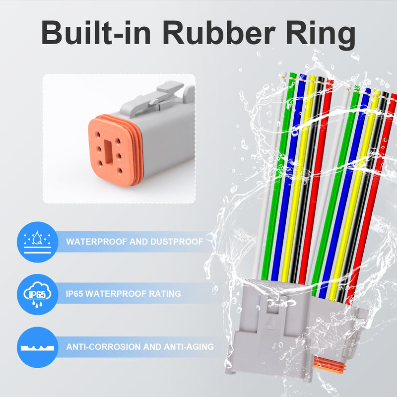 2Pack 12-Pin Waterproof DT Connector Male and Female Wire Connectors with 16AWG 105℃ 600V Wires and Heat Shrink Tubes, Applicable for Automotive Electrical Connections 12-pin/2pack